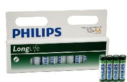 Art.nr: 89991 - BATTERIJ &nbsp;PHILIPS&nbsp; AA - LONGLIFE (12x4st. op Kaart)