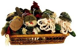 Art.nr: 94253 - PLUCHE SNEEUW- & KERSTMAN IN HOUTEN KRATJE - MODEL 3 (12st.)