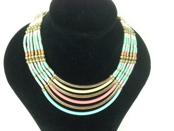 LUXE IBIZA LOOK HALSKETTING TURQUOISE / CREME / GOUD (1st)