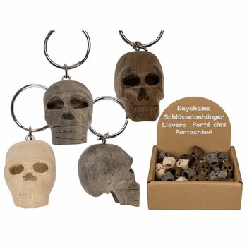 **MEGA GOEDKOOP** HOUTEN SKULL / SCHEDEL SLEUTELHANGERS IN DISPLAY (48st.)