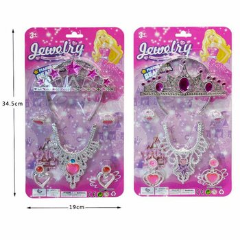 PRINCESSEN BEAUTY SET OP KAART - MET TIARA / OORBELLEN / HALSKETTING & RINGEN (6st.)