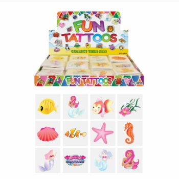 FUN TATTOO’S - MODEL: ZEEMEERMIN / MERMAID, Elk pakjes12x Tattoo’s IN DISPLAY (48st.)