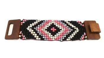 ARMBAND AZTEK HOUT SLUITING ROZE/ZWART (1st)