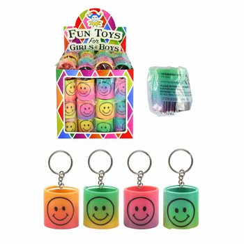 SMILEY REGENBOOG SPIRAAL Ø 3.5 CM VOORZIEN VAN SLEUTELHANGER  IN DISPLAY (60st.)