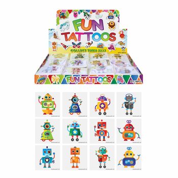 FUN TATTOO’S - MODEL: ROBOT, Elk pakjes 12x Tattoo’s IN DISPLAY (48st.)