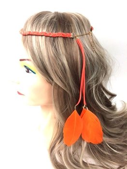 GEVLOCHTEN HAARBAND MET VEREN ORANJE (1st)