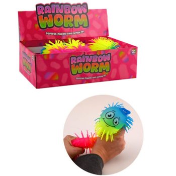 RAINBOW PUFFER WORM BAL - 22CM - MIX KLEUREN - IN DISPLAY (12st.)