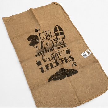 GROTE SINTERKLAAS JUTE ZAK - MET TEKST: WIE ZOET IS KRIJGT LEKKERS - Ca. 60 x 100 Cm. (1st.)