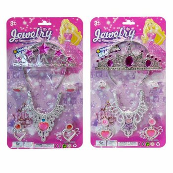 PRINCESSEN BEAUTY SET OP KAART - MET TIARA / OORBELLEN / HALSKETTING & RINGEN (6st.)