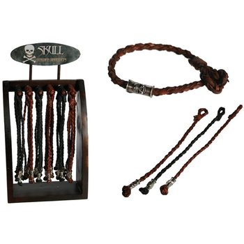LEREN GEVLOCHTEN "SKULL" ARMBANDJES OP HOUTEN DISPLAY (96st.)