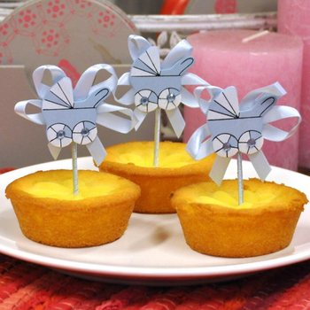 GEBOORTE CUPCAKE PRIKKER - BLAUWE KINDERWAGEN (12st.)