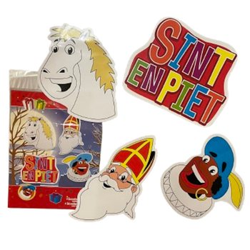SINTERKLAAS SINT & PIET - 4-DELIGE DUBBELZIJDIGE SINTERKLAAS DECORATIE BORDEN SET (6st.)