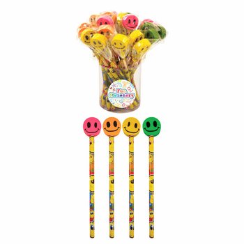 SMILEY VROLIJK POTLOOD MET GUM (24st.)