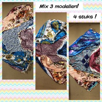 LUXE ZIJDE DRIEHOEK SJAAL 2-ZIJDIG MIX MODELLEN (4st)
