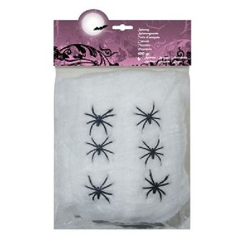 100 GRAM DECORATIE SPINNENRAG MET 6 SPINNEN - WIT (4st.)