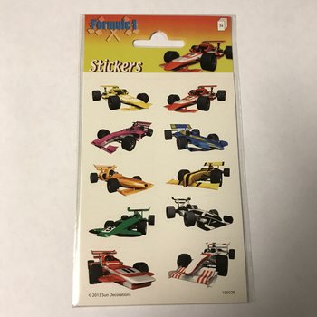STICKERVEL: FORMULE 1 RACEAUTO’S,  Afm. 16 x 9 Cm. (10st.)