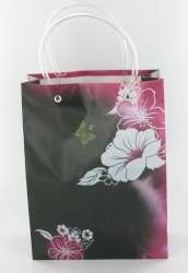 VERPAKKING/DRAAGTAS ZWART/ROSE/WITTE BLOEM LARGE (12st.)