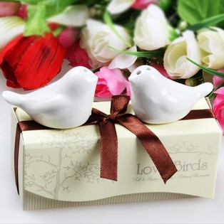 "LOVE BIRDS" PEPER EN ZOUT STEL BRUILOFT BEDANKJE (5st.)