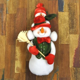 PLUCHE SNEEUWPOP MET SNEEUWBABY OP ZIJN SCHOUDERS 38 CM. (1st.)
