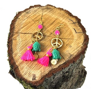 OORBELLEN FUCHSIA / GROEN BUDDHA (1st)