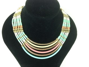 LUXE IBIZA LOOK HALSKETTING TURQUOISE / CREME / GOUD (1st)