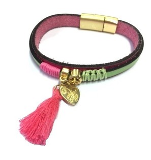 LUXE ARMBAND GROEN/ROZE HART (1st)