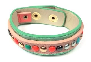 ARMBAND GROEN/ROZE STUDS (1st)