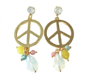 IBIZA LOOK OORBELLEN GOUDE PEACE WITTE KRISTAL (1st)