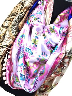 LUXE DRIEHOEK SJAAL 2-ZIJDIG ROZE / CREME / MULTICOLOR (1st)