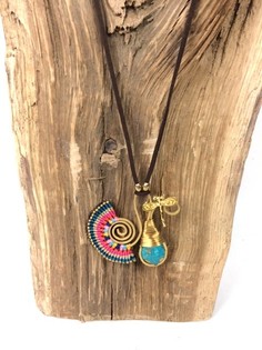 HANDMADE ORIGINALS KETTING MET BLUESTONE ORANJE/BLAUW (1st)