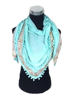 IBIZA LOOK DRIEHOEK SJAAL MINT MET BOLLETJES (1st)