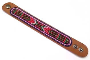 LEDEREN ARMBAND AZTEK BLAUWE STRASS (1st)