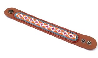 LEDEREN ARMBAND AZTEK RODE STRASS (1st)
