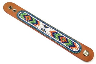 LEDEREN ARMBAND AZTEK LICHT BLAUWE STRASS (1st)