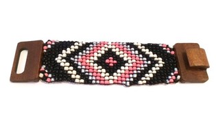 ARMBAND AZTEK HOUT SLUITING ROZE/ZWART (1st)