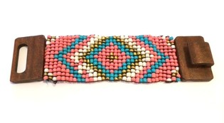 ARMBAND AZTEK HOUT SLUITING BLAUW/ROZE (1st)
