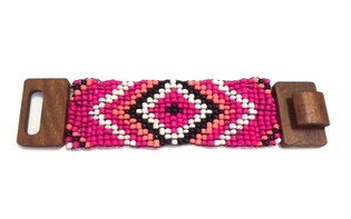 ARMBAND AZTEK HOUT SLUITING FUCHSIA (1st)