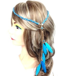 GEVLOCHTEN HAARBAND MET VEREN TURQUOISE (1st)