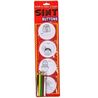MAAK EN KLEUR JE EIGEN SINT BUTTONS - INCLUSIEF POTLODEN (12st.)