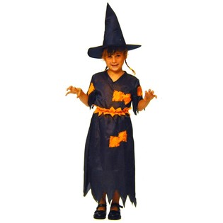 HEKSENJURK ORANJE/ZWART VOOR KINDEREN - MAAT 98