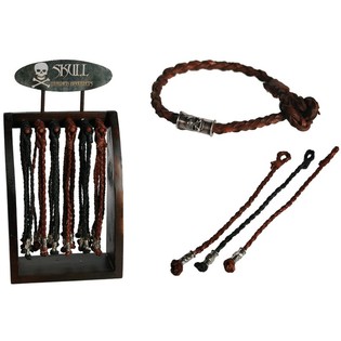 LEREN GEVLOCHTEN "SKULL" ARMBANDJES OP HOUTEN DISPLAY (96st.)
