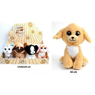 LUXE PLUCHE HONDEN, MIX DESIGN 16 CM. HOOG  IN DISPLAY (12st.)
