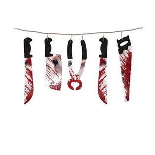 HALLOWEEN DECORATIE SLINGER MET BLOEDERIGE MESSEN &ndash; 180 Cm. LANG (6st.)