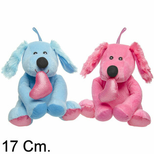 PLUCHE HOND MET HART - 17 CM - MIX KLEUREN (12st.)