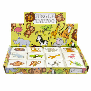 FUN TATTOO’S - MODEL: JUNGLE DIEREN, Elk pakje 12x Tattoo’s (48st.)