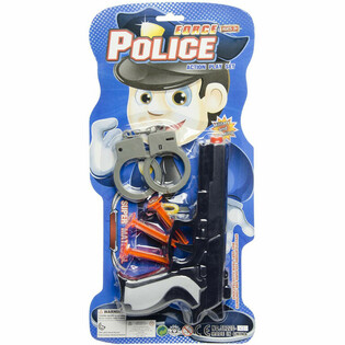 POLITIE SET OP KAART - PISTOOL MET 3 ZUIGNAPPEN & HANDBOEIEN (6st.)