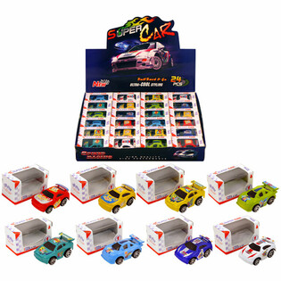 KLEINE PULL BACK AUTO&rsquo;S IN GIFTBOX IN DISPLAY (24st.)