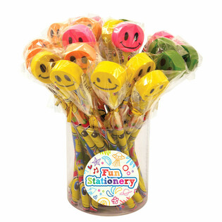 SMILEY VROLIJK POTLOOD MET GUM (24st.)