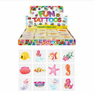 FUN TATTOO’S - MODEL: ZEEMEERMIN / MERMAID, Elk pakjes12x Tattoo’s IN DISPLAY (48st.)