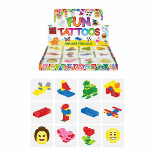FUN TATTOO&rsquo;S - MODEL: BRICKS BOUWSTENEN, Elk pakjes 12x Tattoo&rsquo;s IN DISPLAY (48st.)